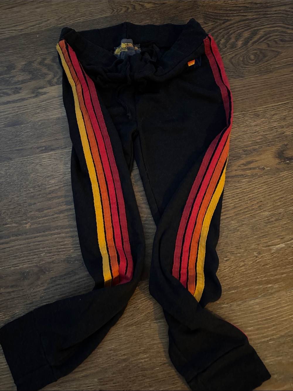 Aviator Nation Black Track Pants with Red and Orange Side Stripes